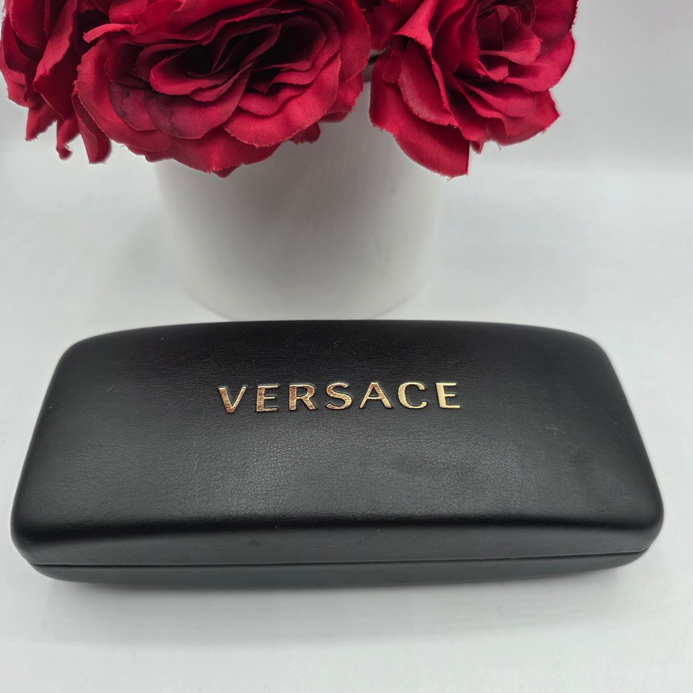 Versace Black Hard Shell Eyeglass Sunglasses Case Gold Logo Luxury Accessory